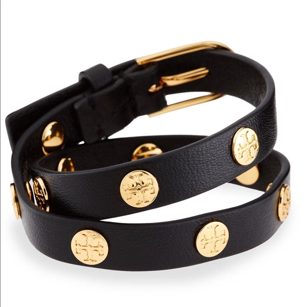 Tory Burch leather wrap bracelet black/gold